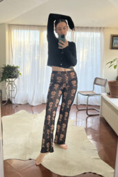 TL180 KNITWEAR CLIO KNITTED PANTS FIORI NERO AND PESCA 01